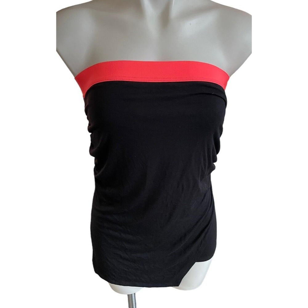 Stem NEW‎ black strapless Body Con Ruched Shirt Size Small Neon Pink